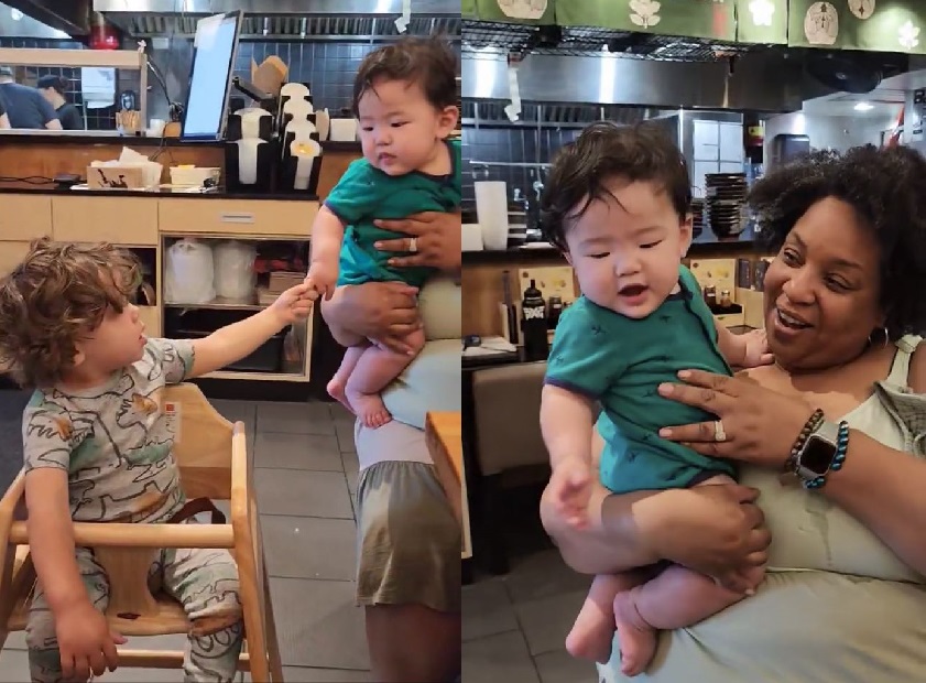 Tamika Felder holds Baby Eito’s during their first meeting. Eito, born through gestational surrogacy after his mom, Anna Ogo, underwent cancer treatments, represents the hope and success of fertility journeys post-cancer.